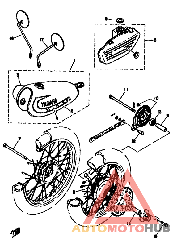 Fuel tank, oil tank, wheels
