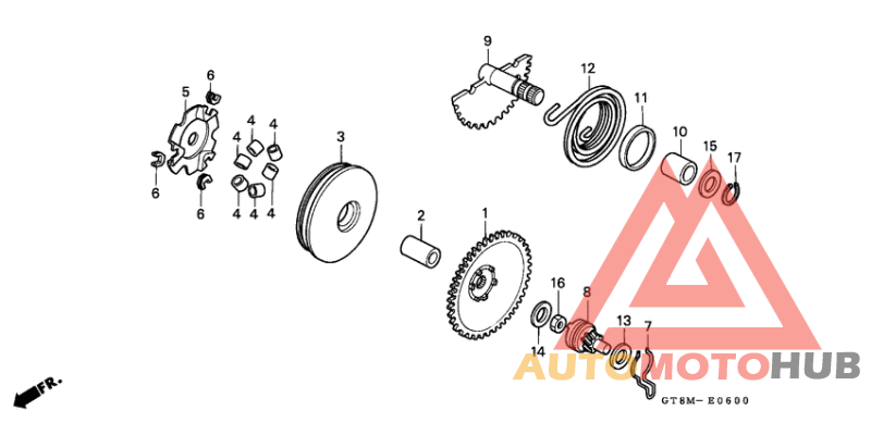 Drive face/ kick starter spindle