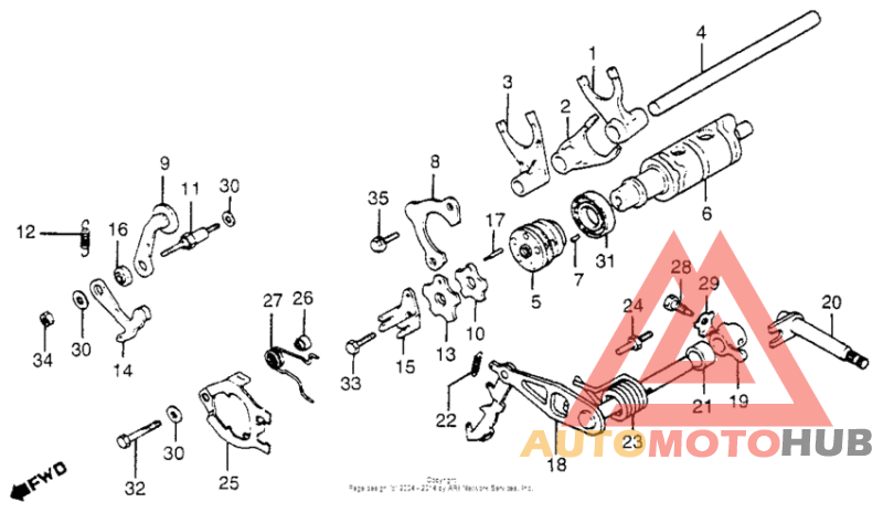 Shift drum + shift fork