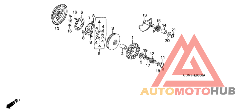 Drive face/ kick starter spindle