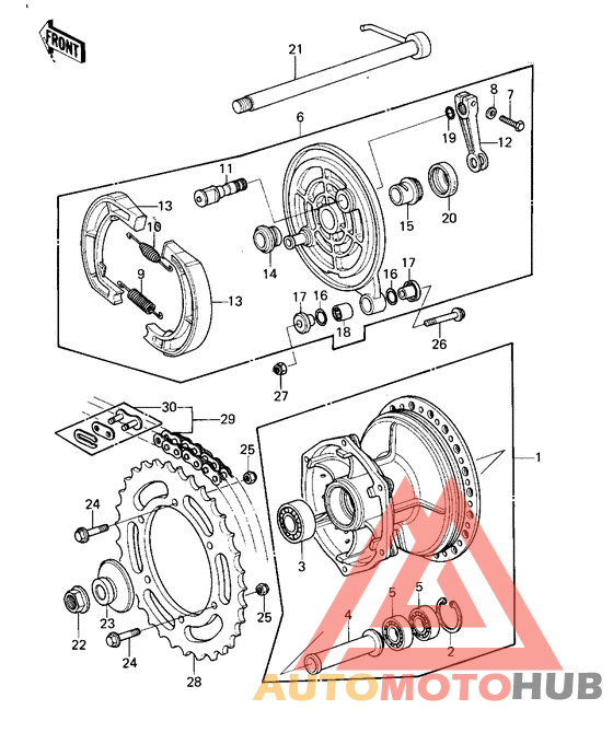 Rear hub/brake/chain