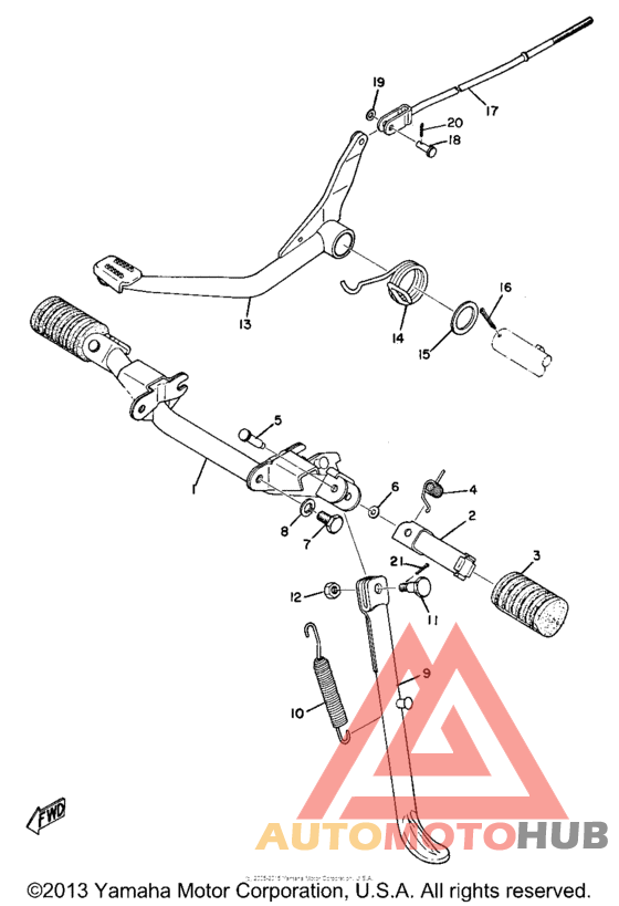 Stand, foot rest & rear brake pedal