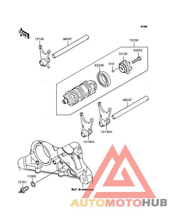 Gear change drum/shift fork