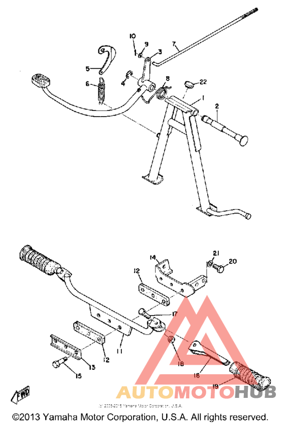 Stand, foot rest & rear brake pedal