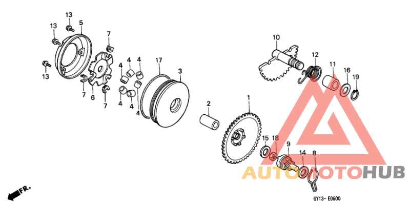 Drive face/ kick starter spindle