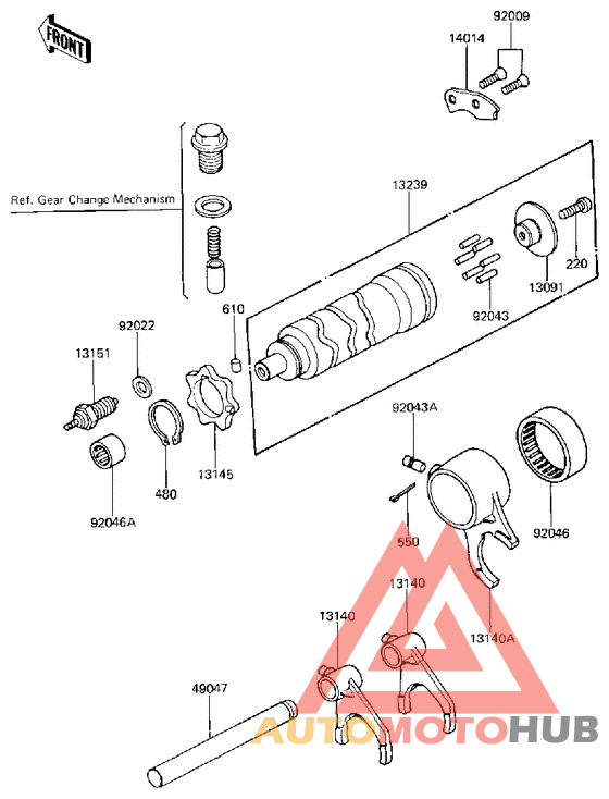 Gear change drum/forks