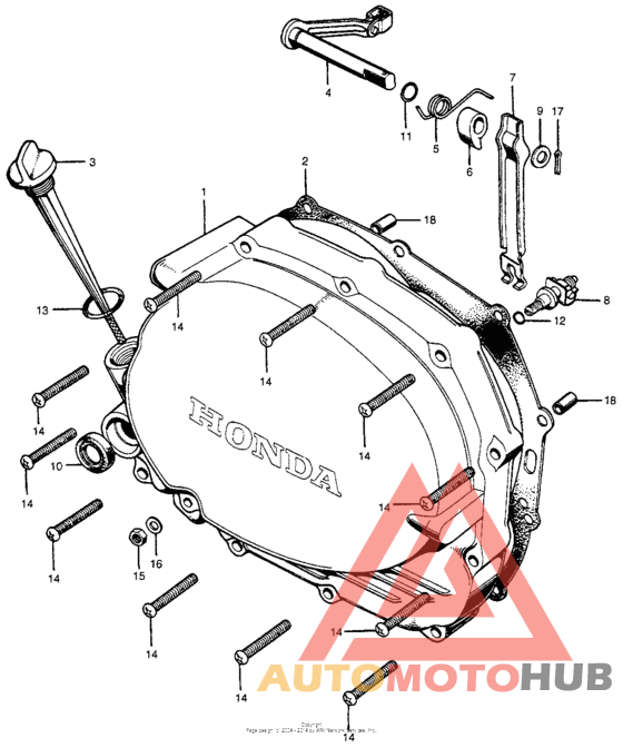 Right crankcase cover + clutch lever