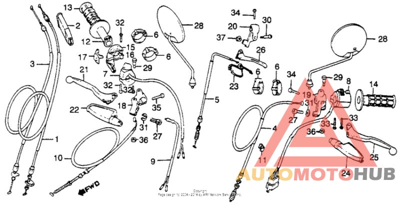 Control levers + switch + cables
