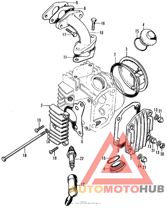 Cylinder head cover + inletpipe + spark plug