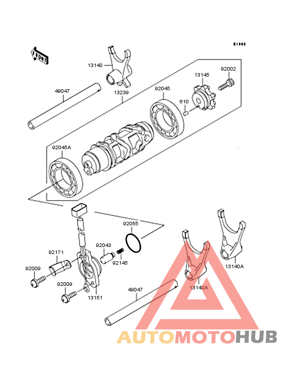 Gear change drum/shift fork