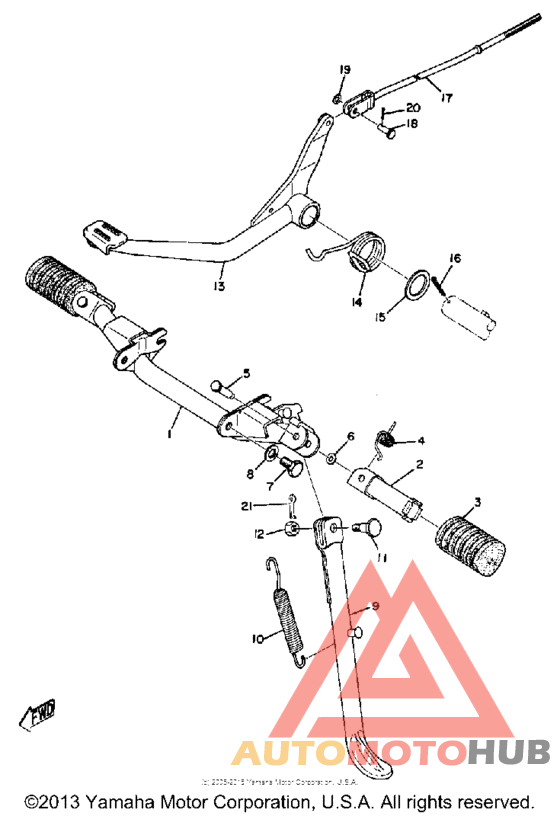 Stand, foot rest & rear brake pedal