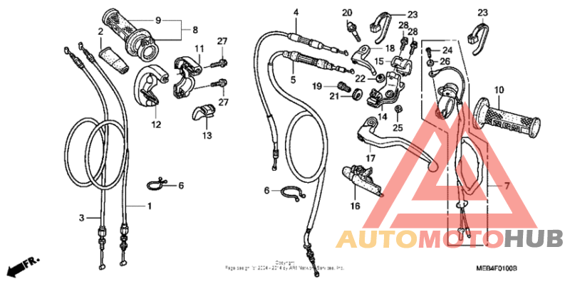 Handle lever + switch + cable ('02-'03)