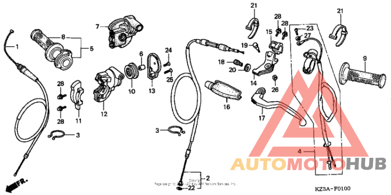 Handle lever + switch + cable ('02-'03)