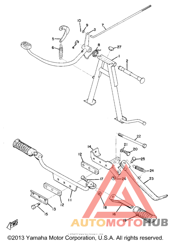 Stand, foot rest & rear brake pedal