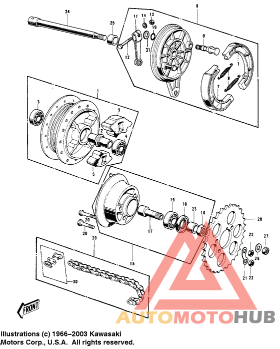 Rear hub/brake/chain