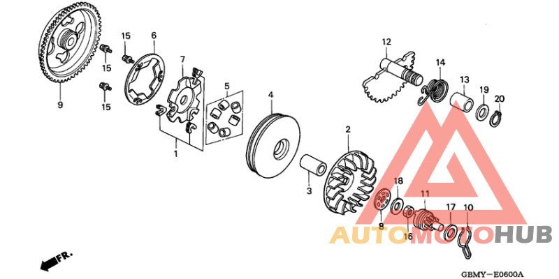Drive face/ kick starter spindle