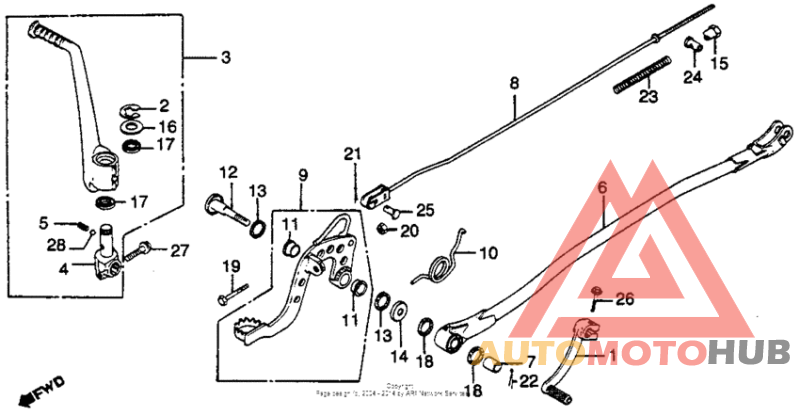 Change pedal + brake pedal + kick starter arm