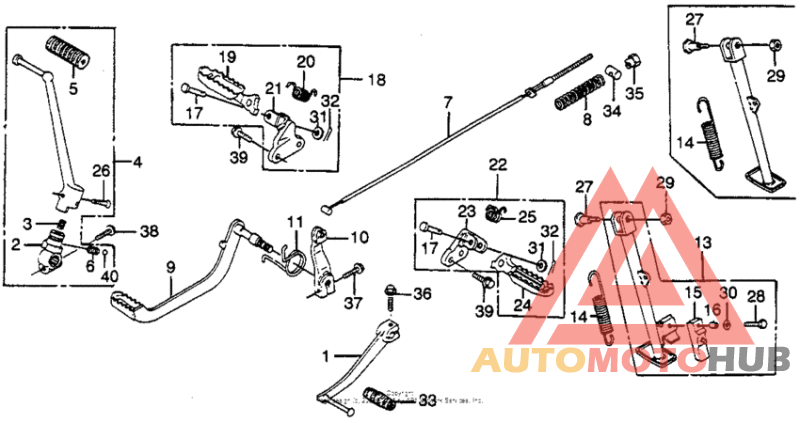 Change pedal + brake pedal + kick starter arm