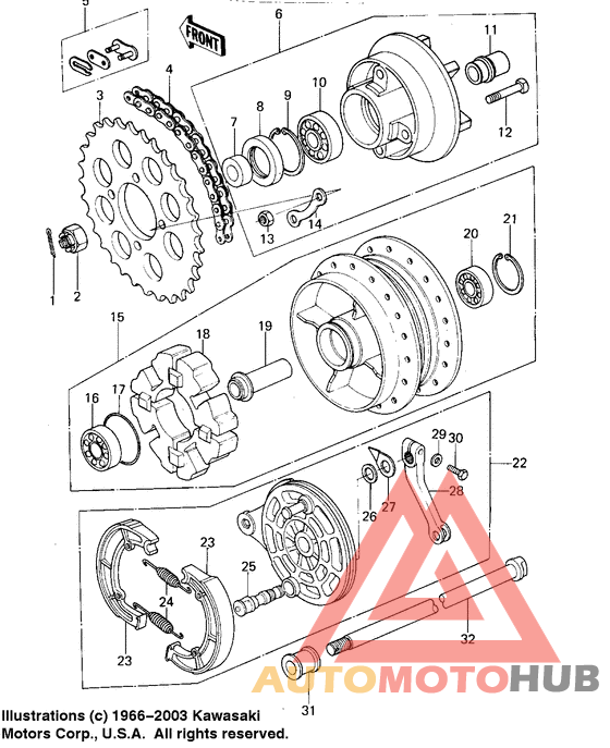 Rear hub/brake/chain