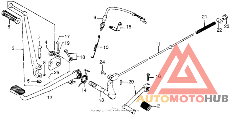 Brake pedal + change pedal + kick starter arm