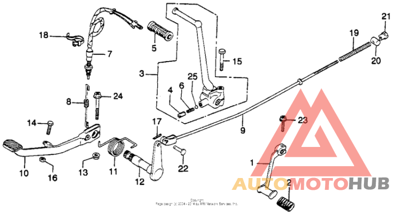 Pedal + kick starter arm