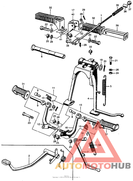Rear brake rod + pedal + stand and step