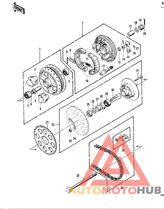 Rear hub/brake/chain