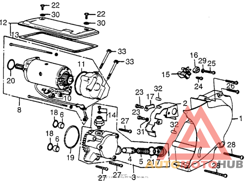 Left crankcase cover + starting motor + oil pump