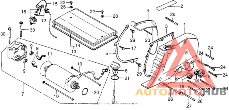 Starting motor + left side cover