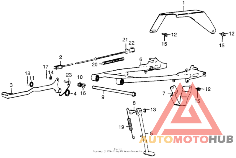 Brake pedal + side stand + swingarm