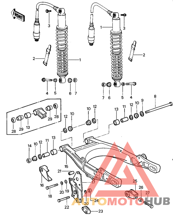 Swing arm/shock absorbers