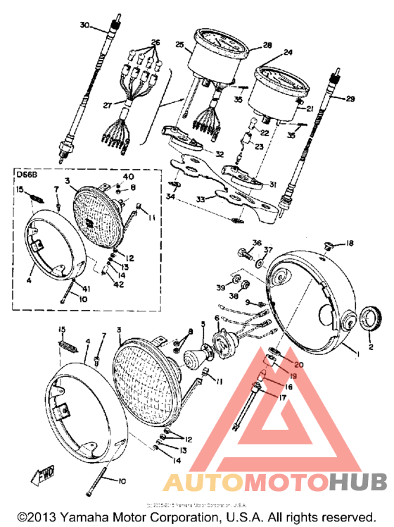 Headlamp, speedometer & tachometer