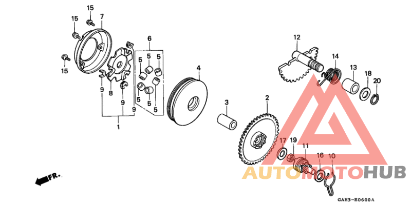 Drive face/ kick starter spindle
