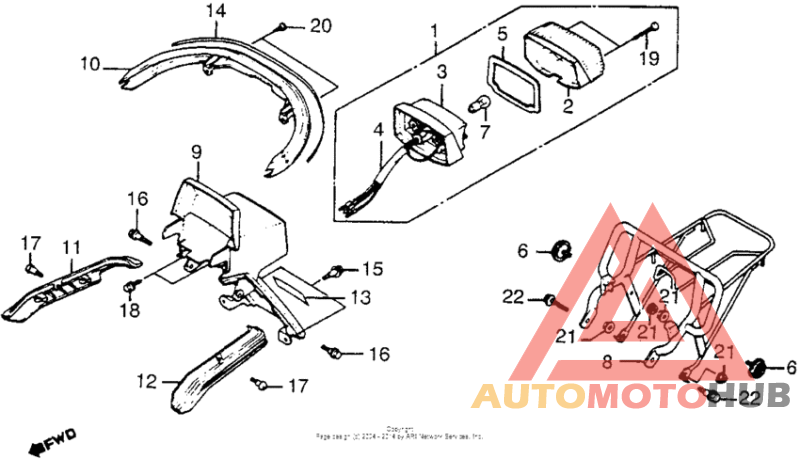 Rear frame body cover + luggage carrier + taillight