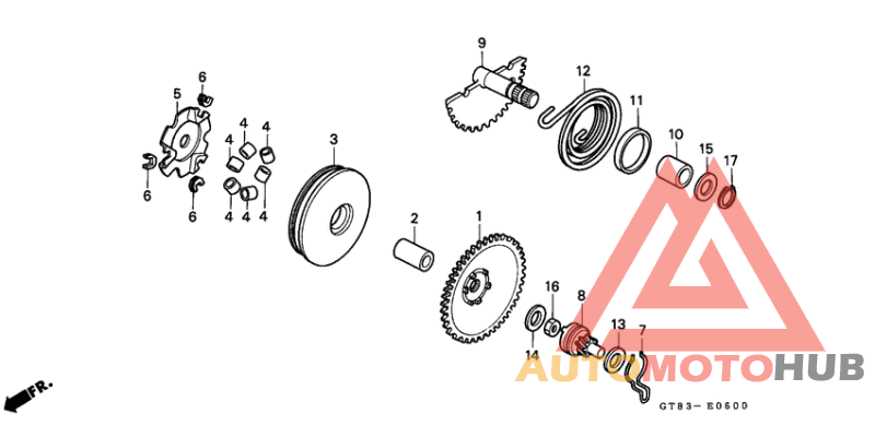 Drive face/ kick starter spindle