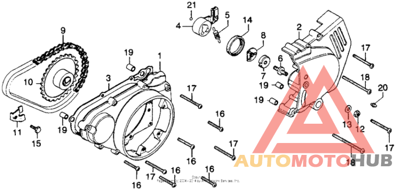 Left crankcase cover + starting chain