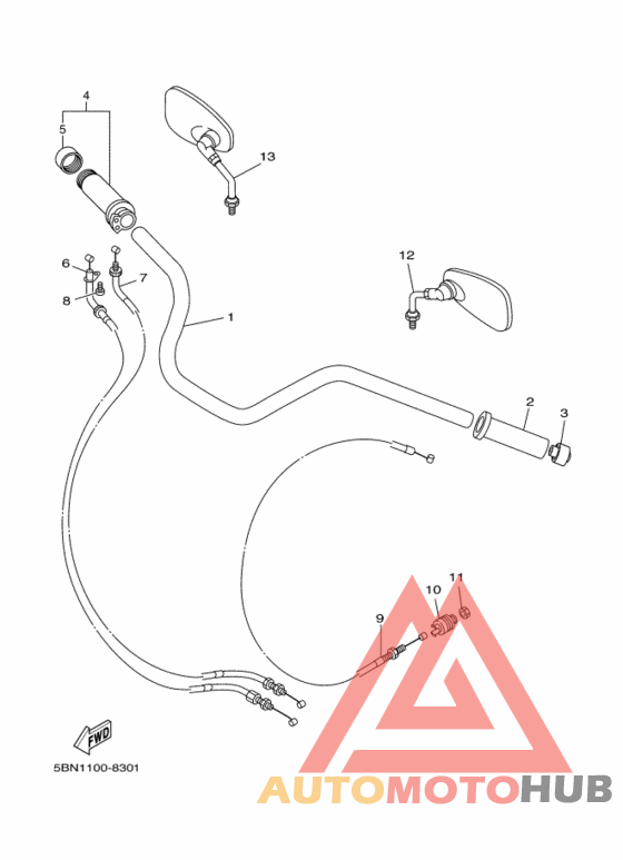 Рулевой рычаг и кабель