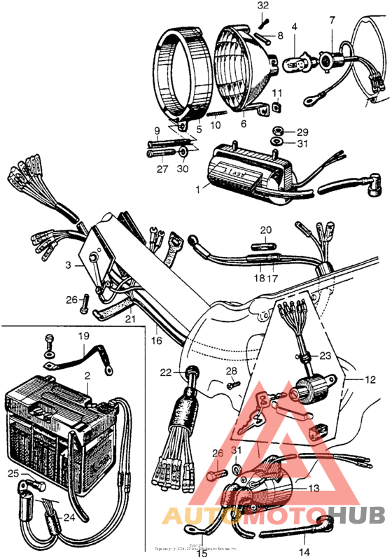 Headlight + battery + wire harness