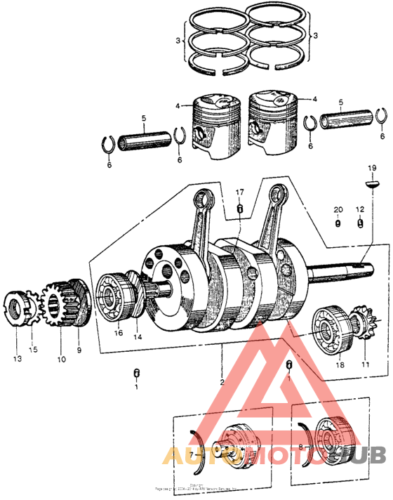 Crankshaft + connecting rod + piston
