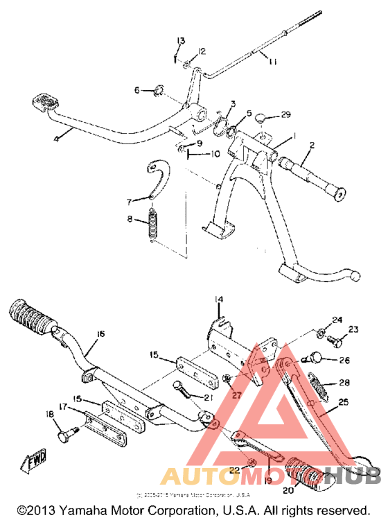 Stand, footrest & rear brake pedal