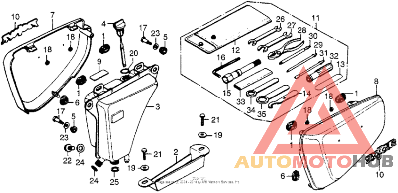Side cover + oil tank + tools