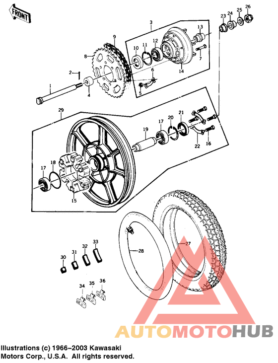 Rear wheel/tire/hub/chain