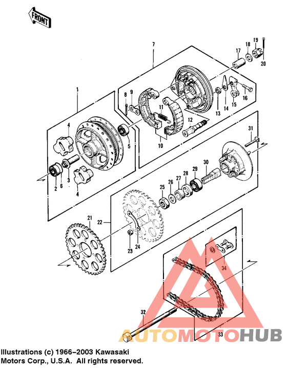 Rear hub/brake/chain