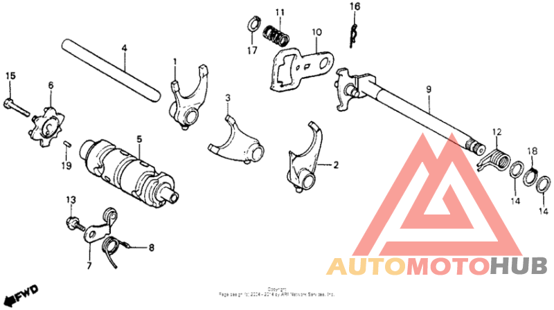 Shift drum + shift fork