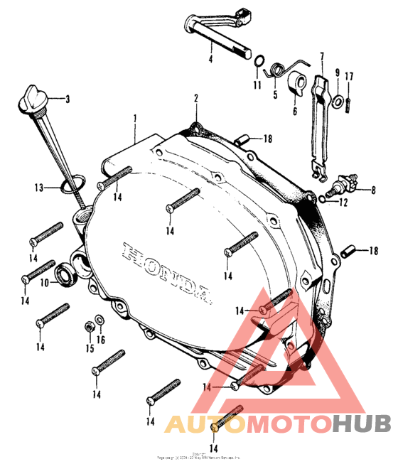 Right crankcase cover + clutch lever k-k1