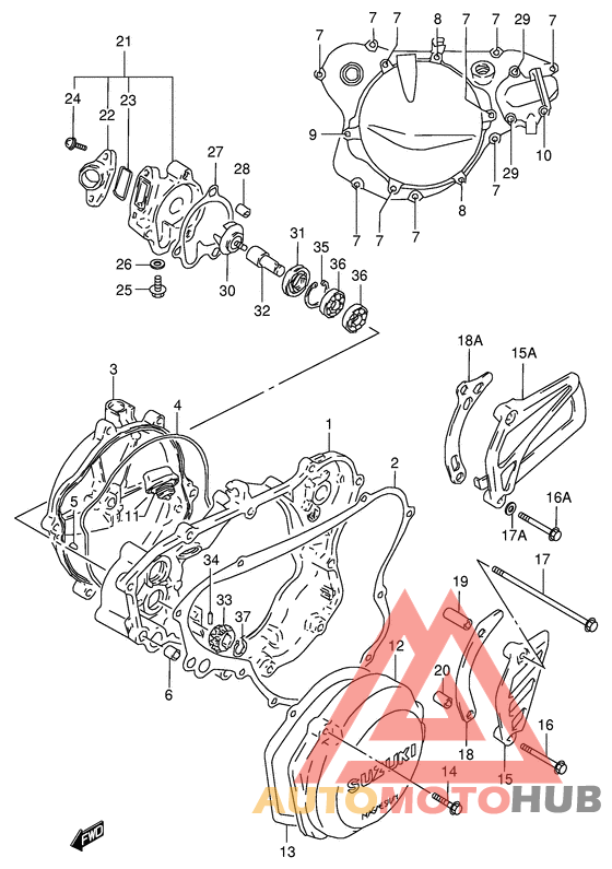 Crankcase cover- water pump