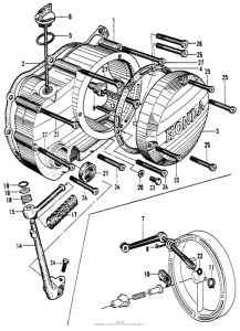 CA200 Crankcase cover + kick starter arm