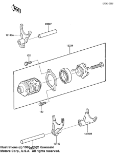 KX125 Gear change drum & forks