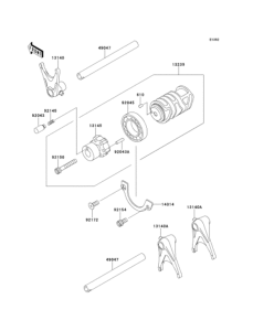 EJ800 Gear change drum & forks