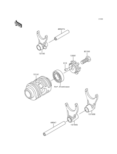 KX125 Валы и вилки переключения передач